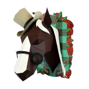 Cheval en papier fond carte Marron