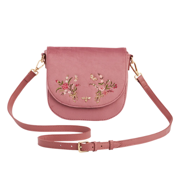 Sacoche Beth A Motif Floral Brodée En Velours Rose
