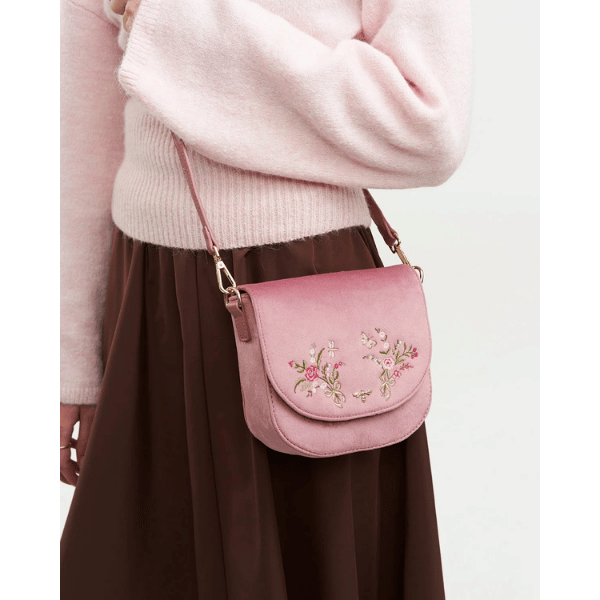 Sacoche Beth A Motif Floral Brodée En Velours Rose – Image 2