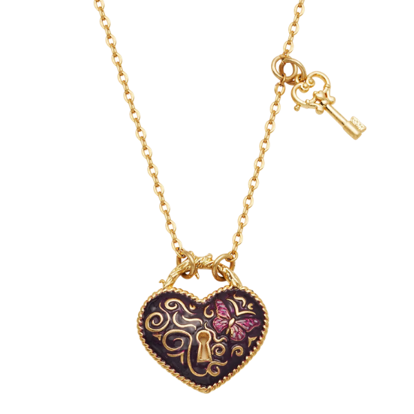Collier Eve Cœur Cadenas Et Clé En Or